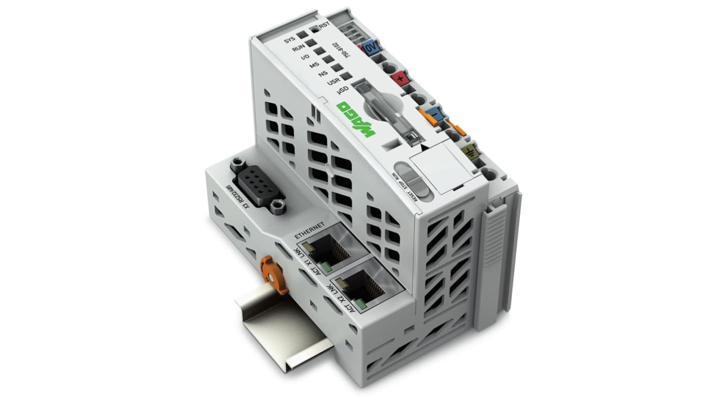 Modulo di comunicazione Wago 750-8102, PLC compatto con ingressi 2, alimentazione 24 V, interfacce Ethernet integrate.