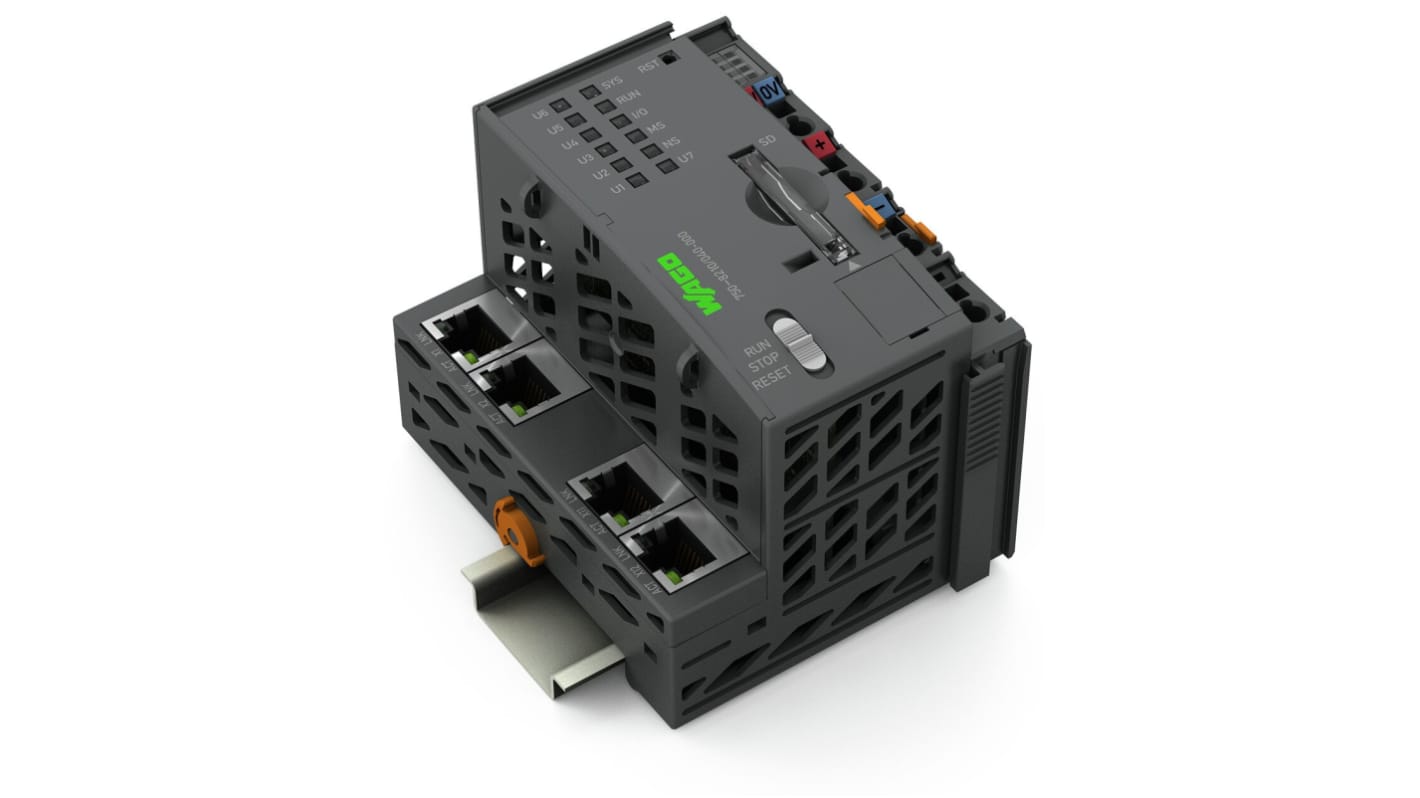 Modulo di comunicazione Wago 750-8210/040-000, PFC200, 4 ingressi, alimentazione 24 V, montaggio su guida DIN, grado di protezione IP20.