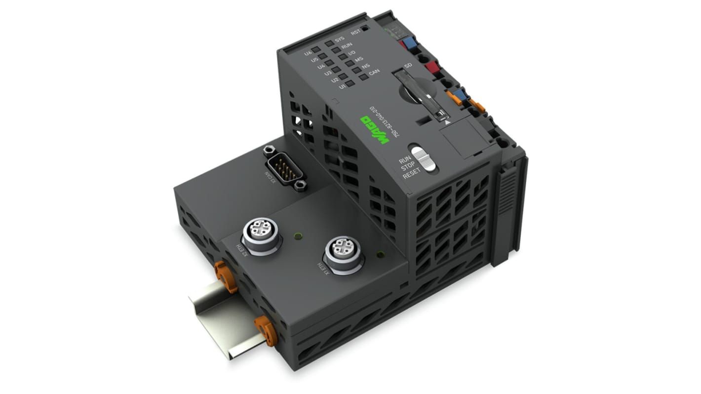 Modulo di comunicazione Wago 750-8213/040-010, PFC200, 24 V, due interfacce Ethernet, compatto e robusto per sistemi I/O.