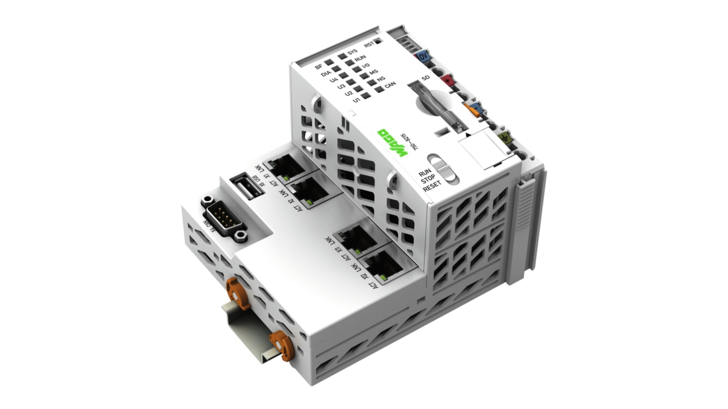 Modulo di comunicazione Wago 750-8215, PFC200, per montaggio su guida DIN-35, 4 ingressi, alimentazione 24 V, grado di protezione IP20.