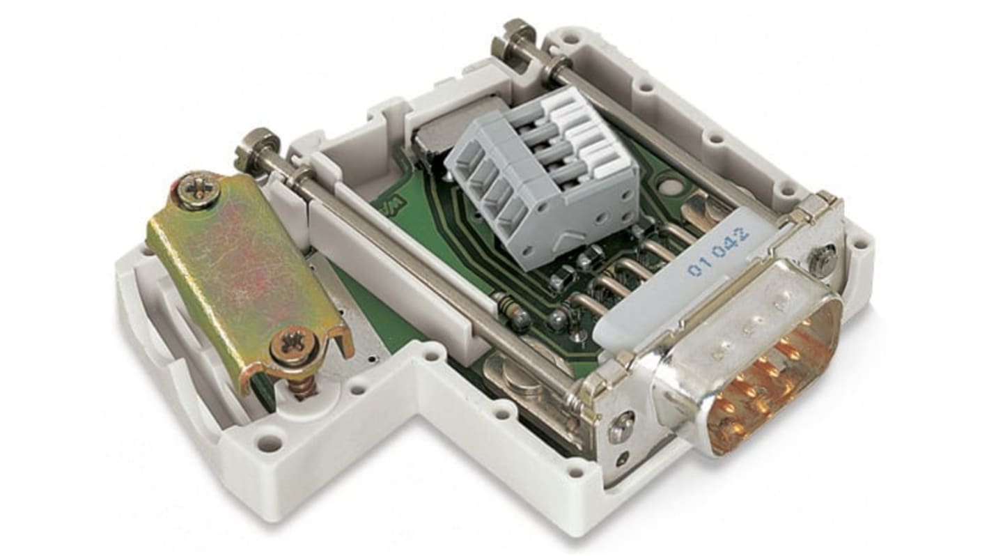 Zoccolo relè Wago 750-960, connettore D-sub maschio, isolamento in poliammide, conforme RoHS, per bus Profibus.