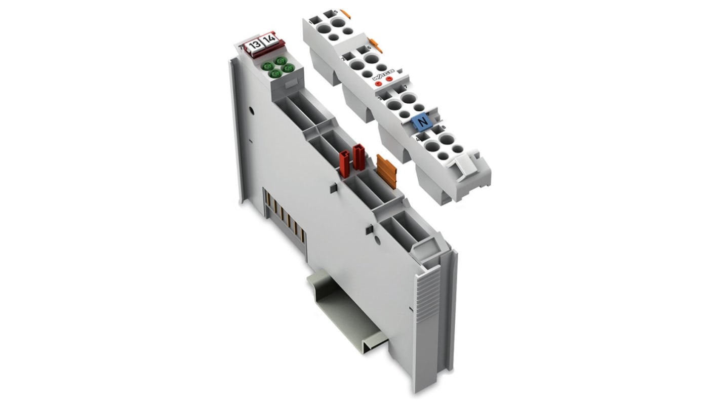 Modulo di uscita digitale Wago 753-540, 4 uscite, alimentazione 230 V, protezione cortocircuiti, contenitore in policarbonato.