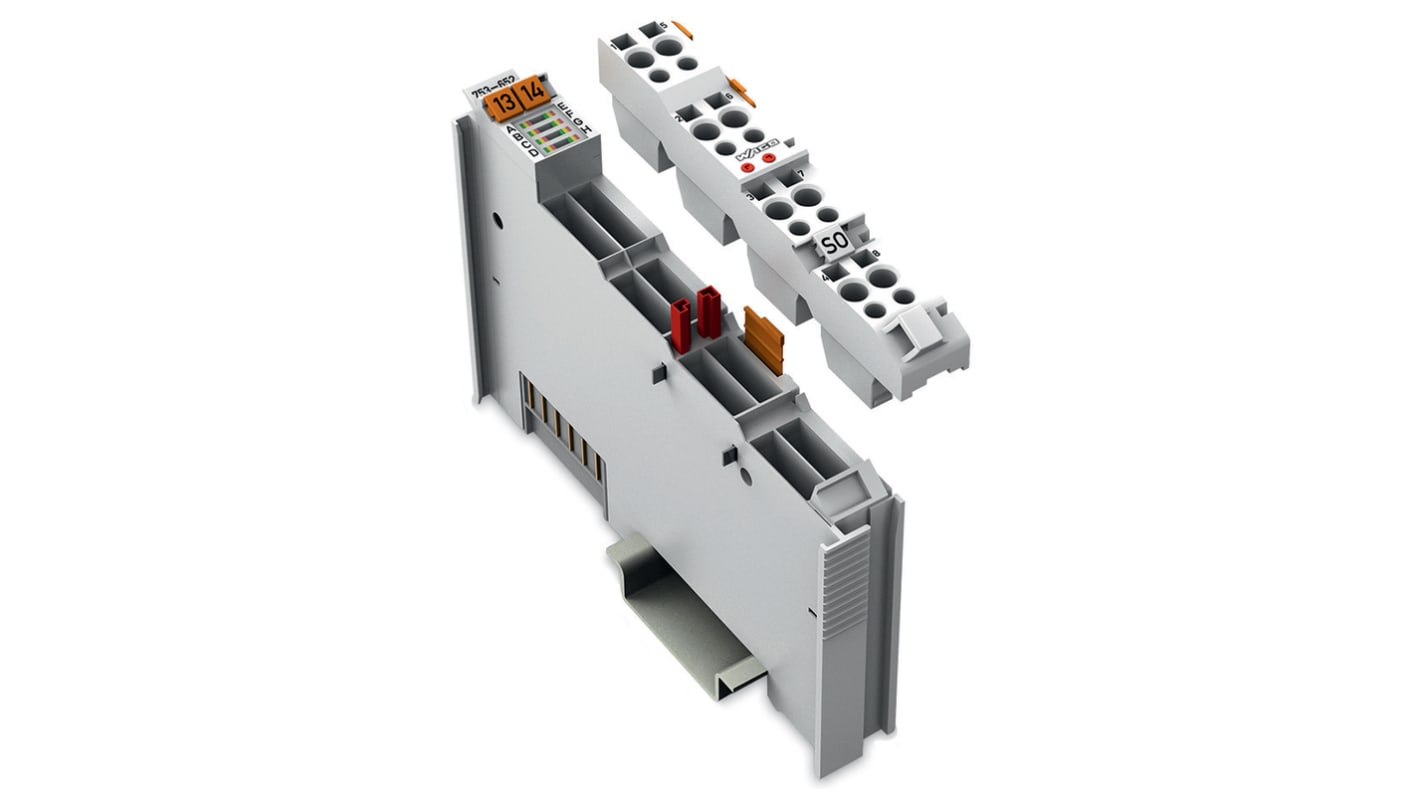 Modulo di interfaccia Wago 753-652 per PLC, alimentazione 24 V, montaggio su guida DIN-35, grado di protezione IP20.