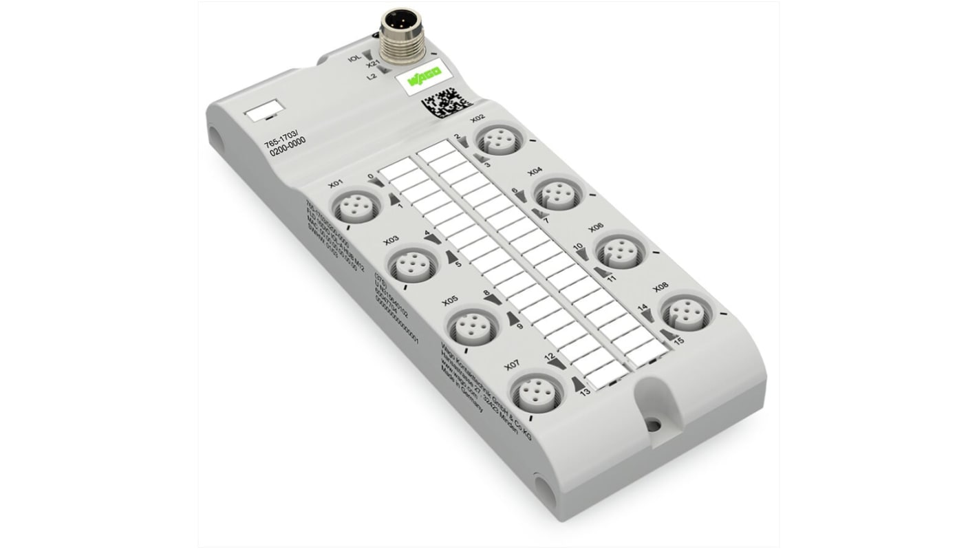 Modulo I/O digitale Wago 765-1703/200-000 per PLC, 16 ingressi, alimentazione 24 V c.c., protezione inversione tensione.