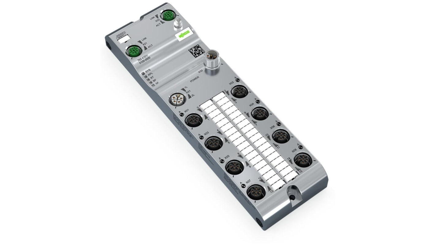 Modulo I/O Wago 765-4101/100-000, 8 porte M12 Profinet, tensione 24V cc, grado di protezione IP67, temperatura -25/+70°C.