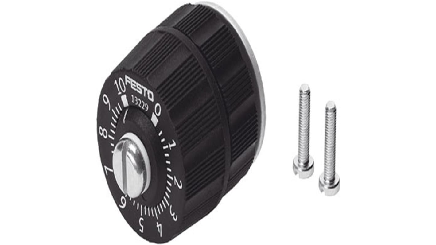 Valvola di controllo pneumatica Festo GRPO-10-PK-3, con manopola rotativa e filettatura 2.5mm, pressione max 8bar.