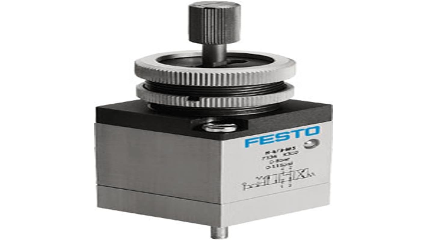 Valvola pneumatica Festo H-4/3-M5 a controllo manuale, 4/3 Exhausted, connessione M5, pressione max 8 bar.
