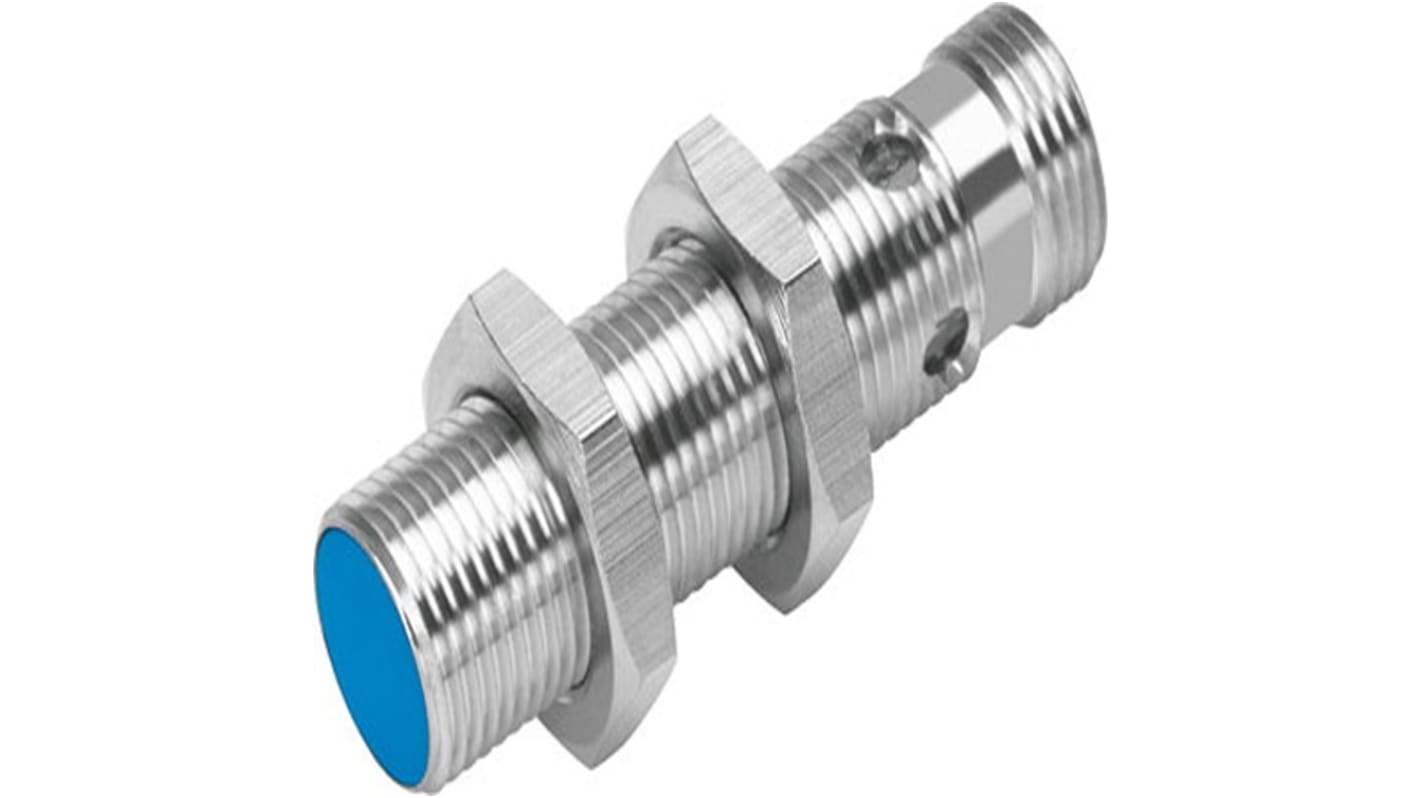 Sensore di prossimità cilindrico Festo SIEH-M12B-NS-S-L, NPN, M12, rilevamento 4 mm, corpo in acciaio inox, IP65/IP67.