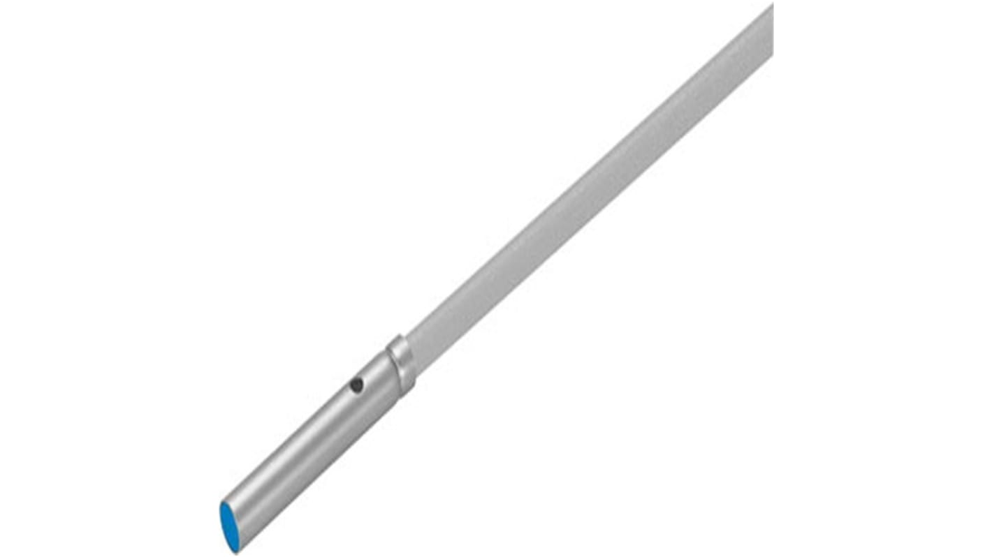Sensore di prossimità cilindrico Festo SIEN-4B-NS-K-L, NPN, rilevamento 0,8 mm, alimentazione 10-30 V CC, IP67, design circolare.