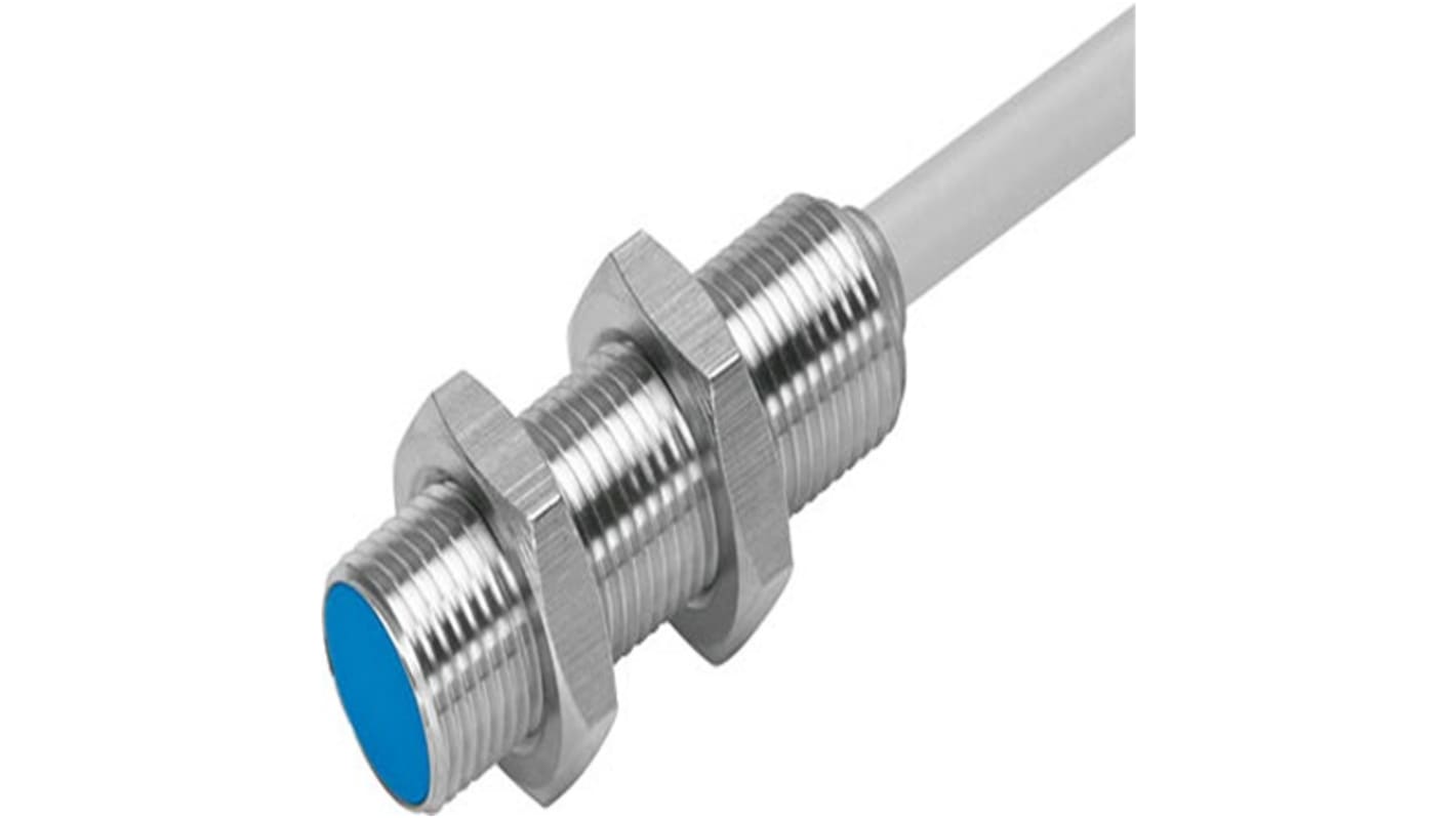 Sensore di prossimità cilindrico NPN Festo SIEN-M12B-NS-K-L, M12 x 1, rilevamento 2 mm, IP65/IP67, LED di stato, 10-30 V CC.