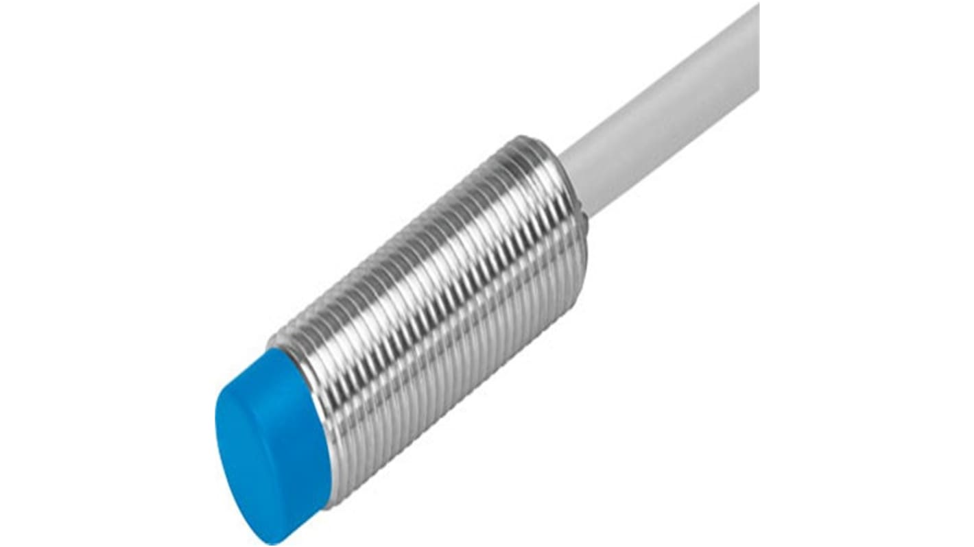 Sensore di prossimità cilindrico NPN M12 Festo SIEN-M12NB-NS-K-L, rilevamento 4 mm, alimentazione 10-30 V CC, IP65/IP67.