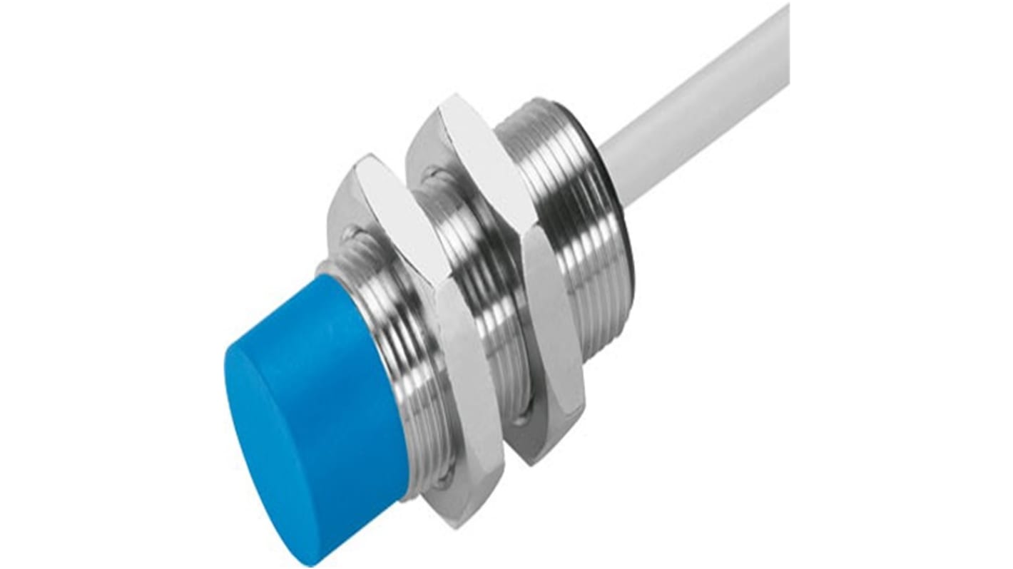 Sensore di prossimità cilindrico PNP Festo SIEN-M18NB-PS-K-L, M18 x 1, rilevamento 8 mm, IP67, LED di stato, 10-30 V CC.