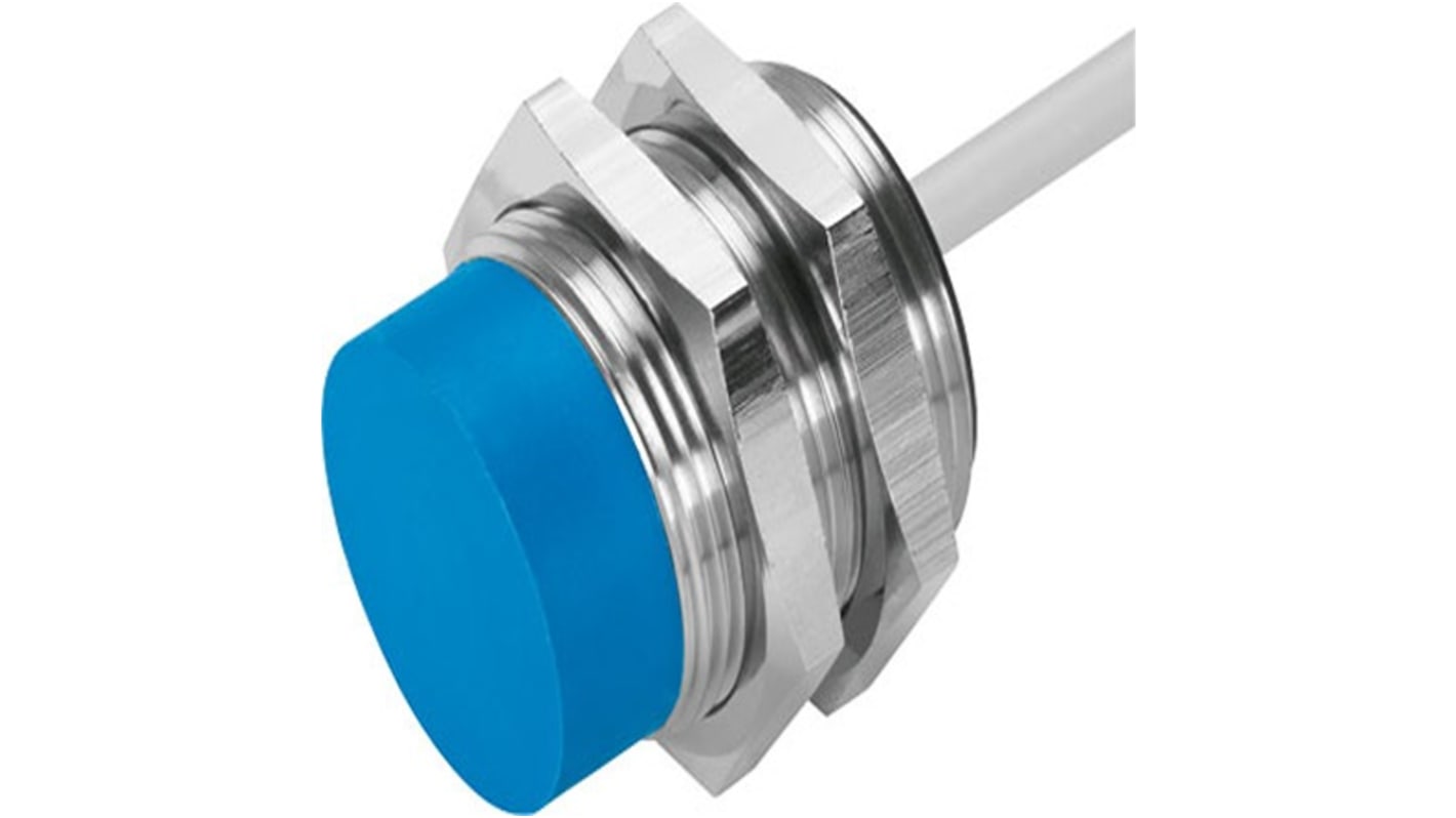 Festo SIEN-M30NB-NO-K-L, sensore di prossimità cilindrico NPN M30, rilevamento 15 mm, IP67, LED di stato, 10-30 V CC.
