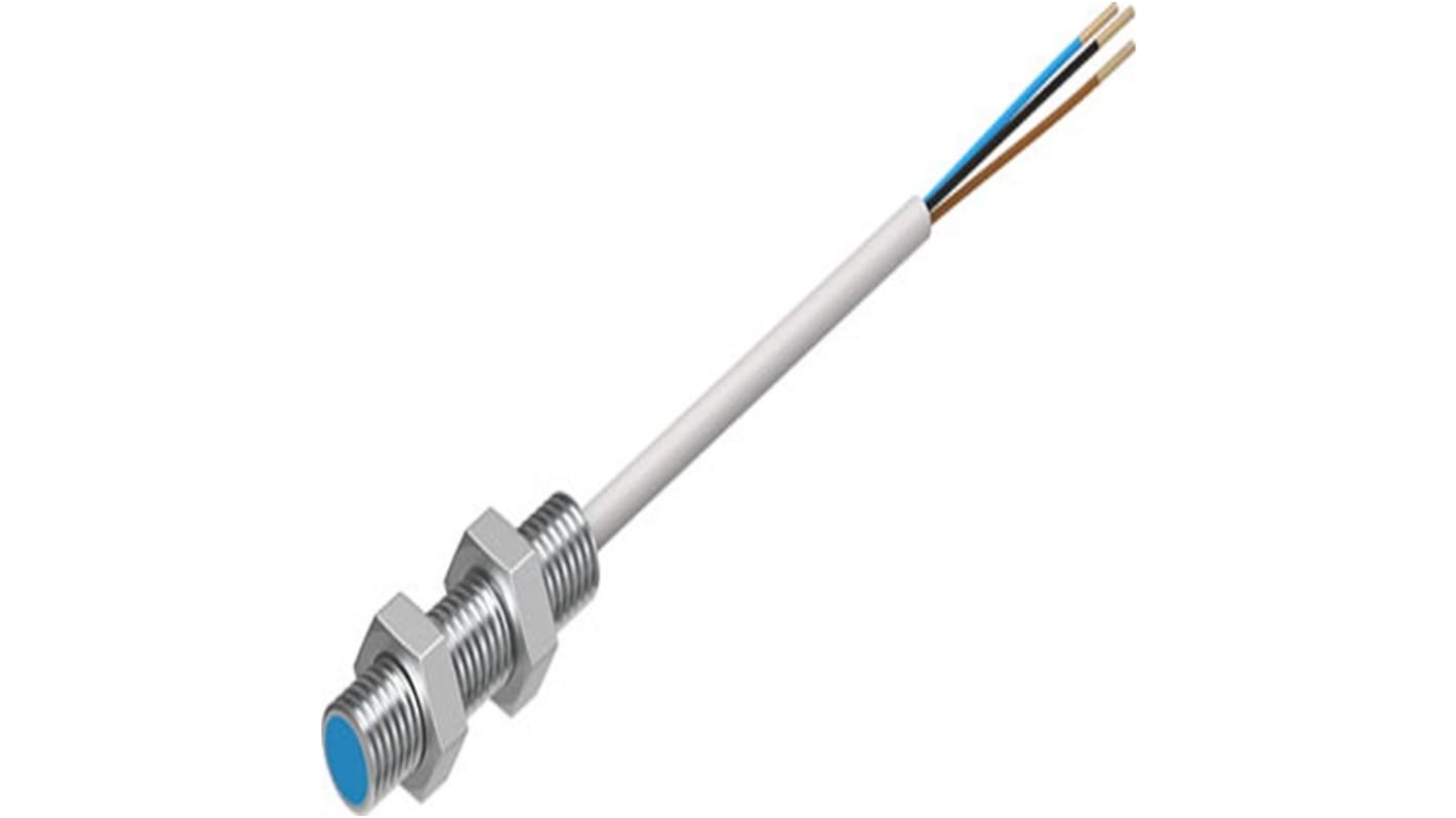 Sensore di prossimità cilindrico PNP M8 Festo SIEN-M8B-PO-K-L, rilevamento 1,5 mm, alimentazione 10-30 V CC, IP65/IP67.