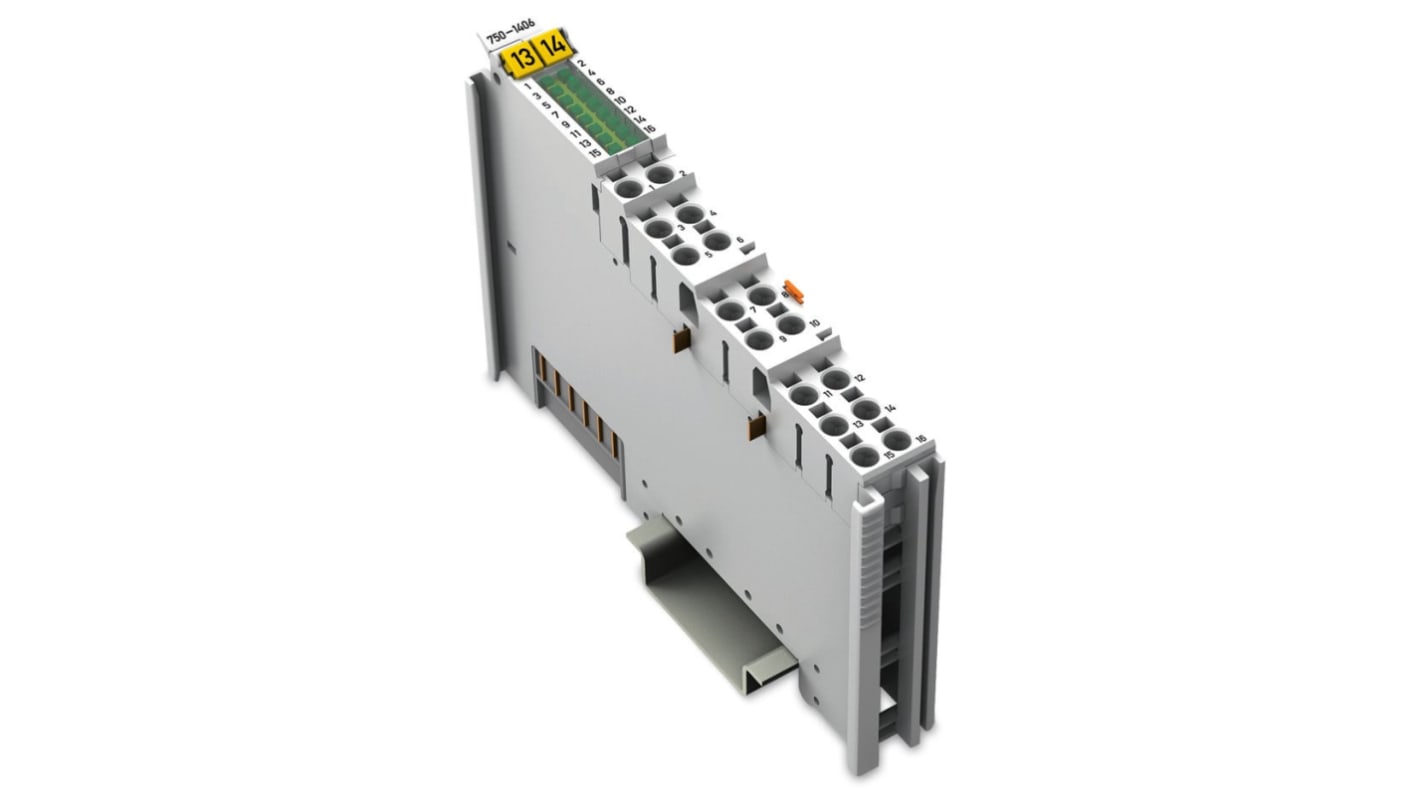Modulo di ingresso digitale Wago 750-1406 per PLC, 16 ingressi, alimentazione 24 V c.c., montaggio su guida DIN.