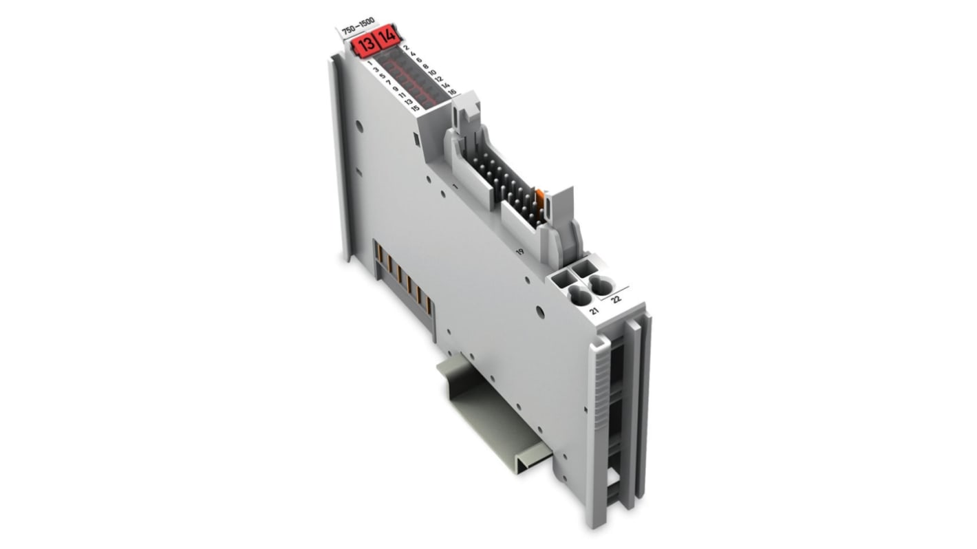 Modulo di uscita digitale Wago 750-1500, 16 uscite, alimentazione 24 V c.c., larghezza 12 mm, connessione a nastro 20 poli.