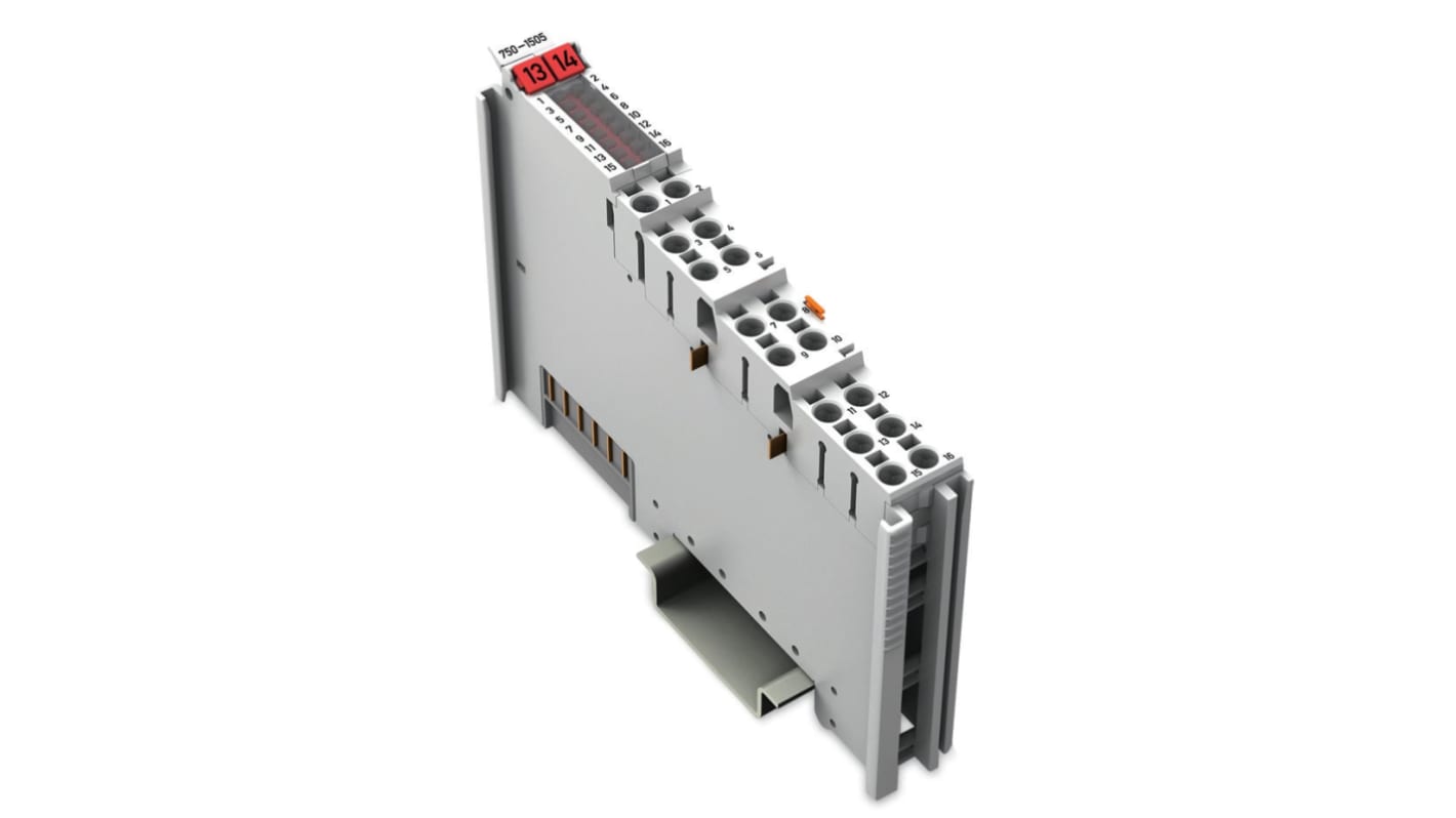 Modulo di uscita digitale Wago 750-1505, 16 uscite, alimentazione 24 V c.c., larghezza 12 mm, connessioni Push-in.
