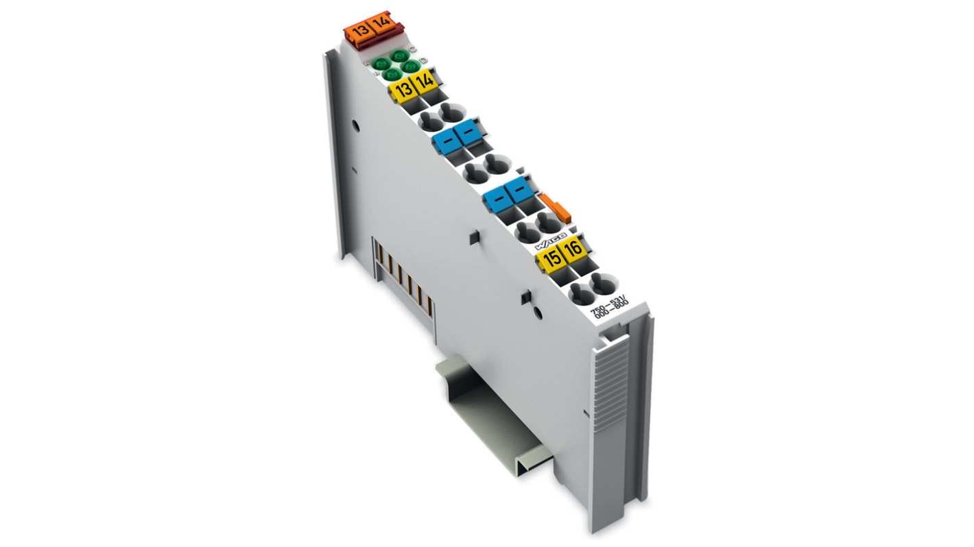 Modulo di uscita digitale Wago 750-531/000-800, 4 uscite, alimentazione 24 V c.c., contenitore in policarbonato.