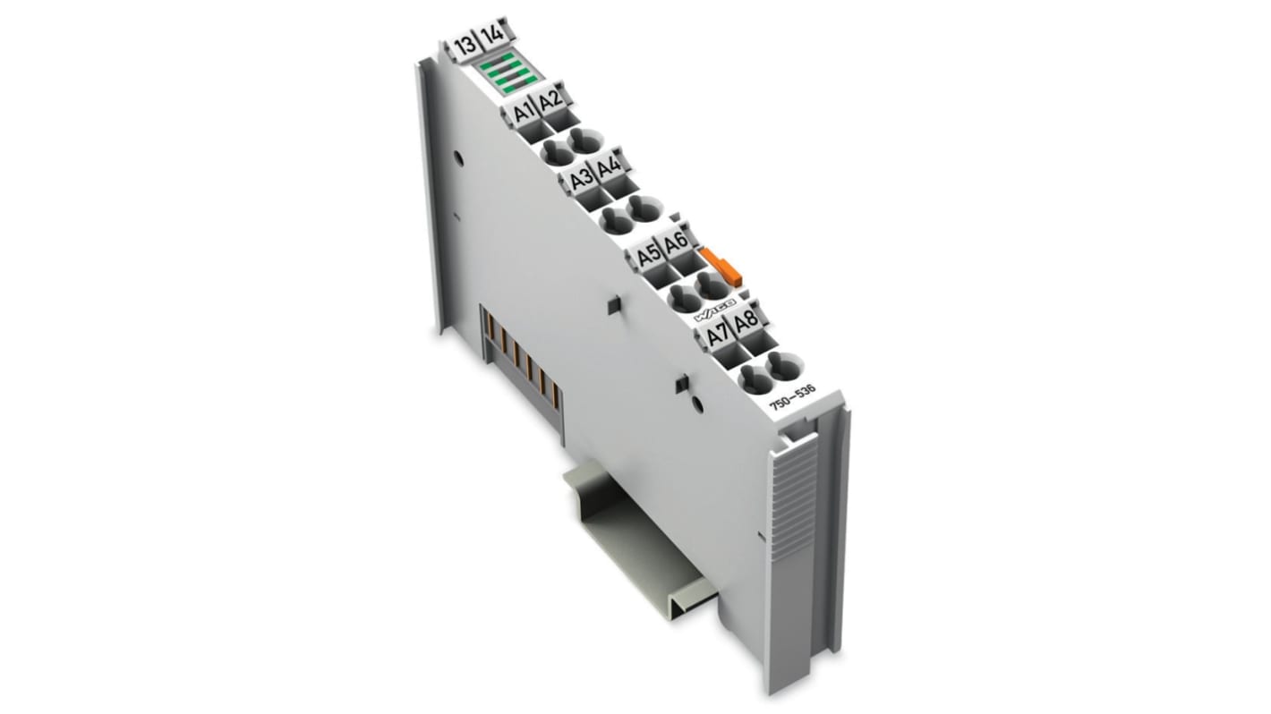 Modulo di uscita digitale Wago 750-536, 8 canali, 24 V c.c., contenitore in policarbonato, conforme RoHS. Adatto per PLC.