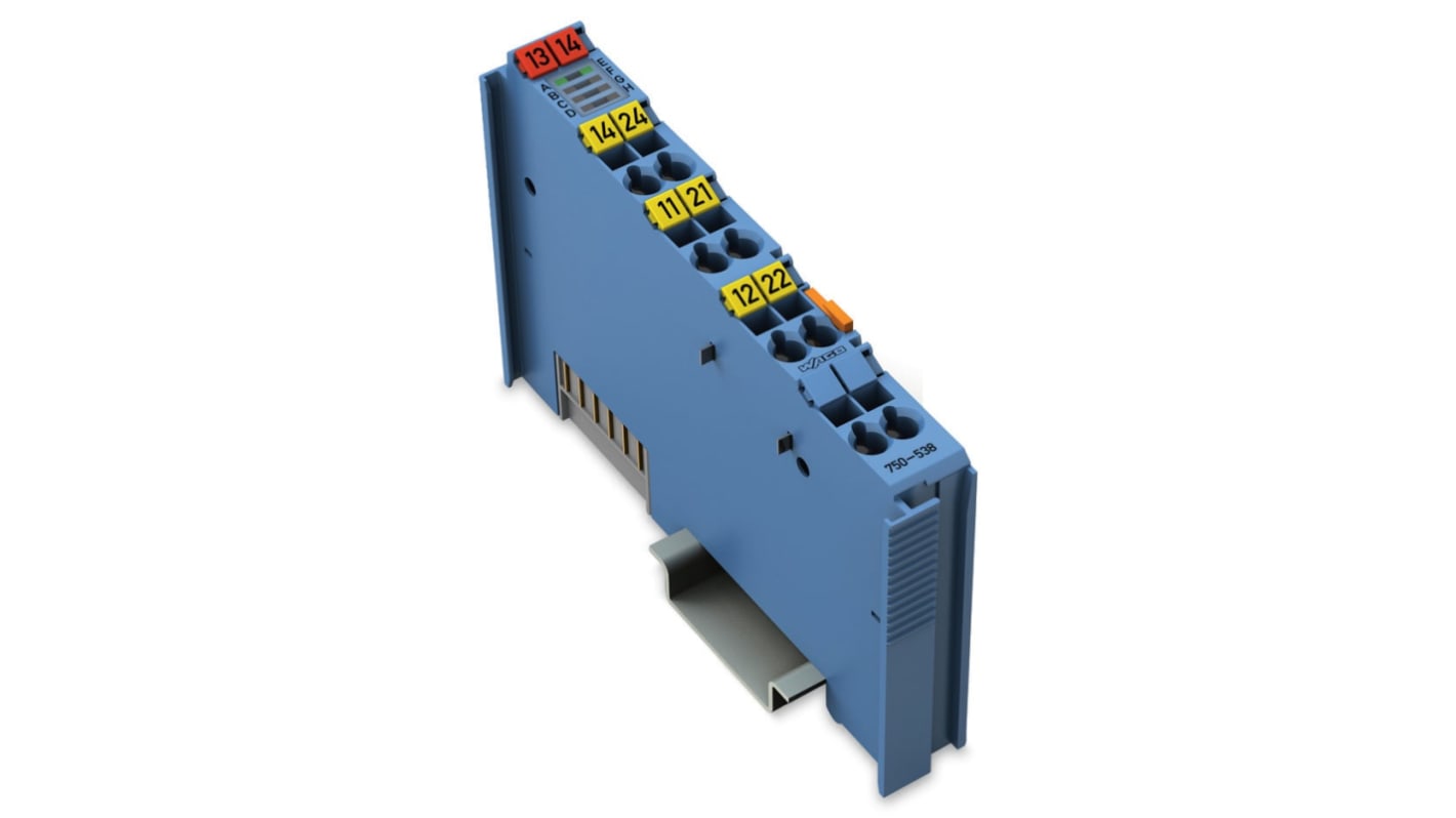 Modulo di uscita digitale Wago 750-538 per PLC, tensione 24 V c.c., montaggio su guida DIN 35, conforme a RoHS.