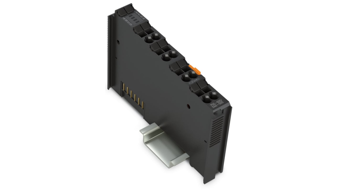 Modulo I/O PLC Wago 750-600/040-000, alimentazione 5 V CC, progettato per ambienti estremi, montaggio con accoppiatore corretto.