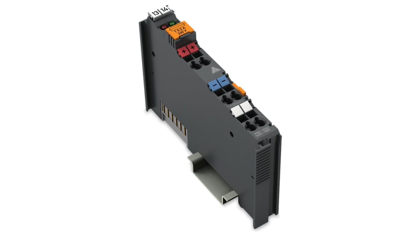 Modulo I/O Wago 750-610/040-000, alimentazione 24 V c.c., corrente massima 6,3 A, compatibile con altri moduli Wago.