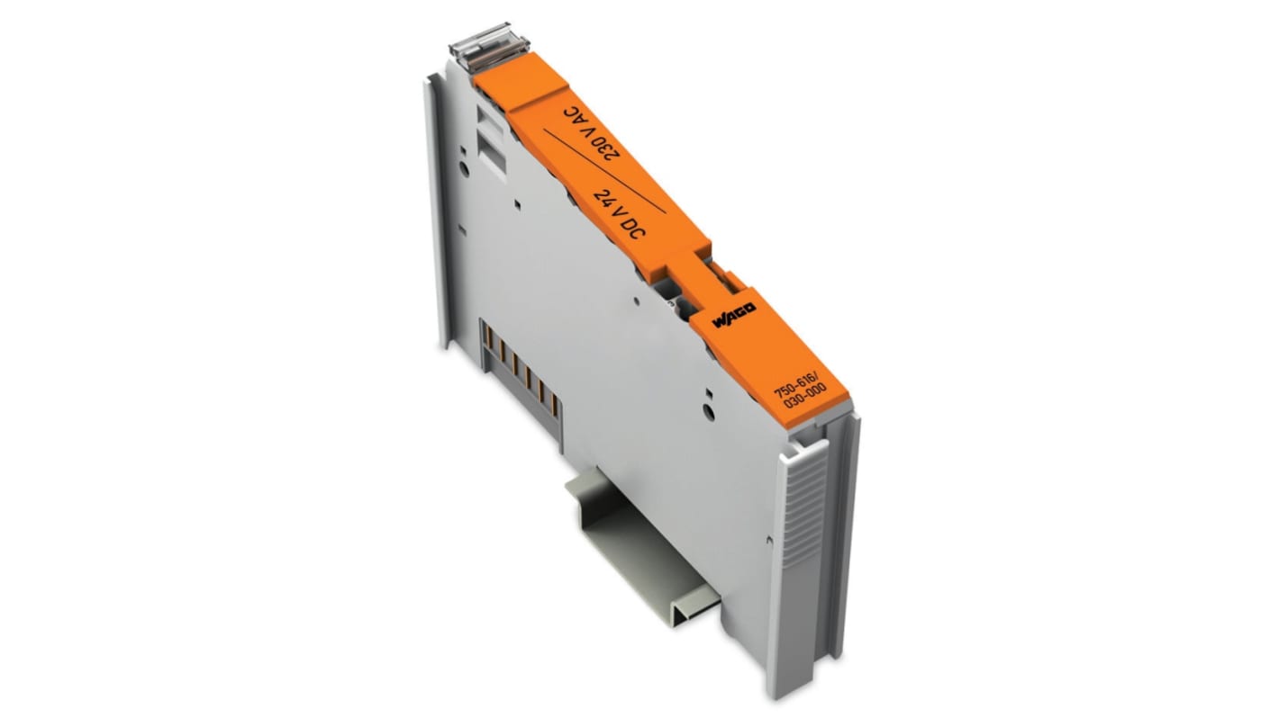 Modulo I/O PLC Wago 750-616/030-000, grigio chiaro, montaggio su guida DIN 35, tensione 24 V c.c. e 230 V c.a., protezione IP20.