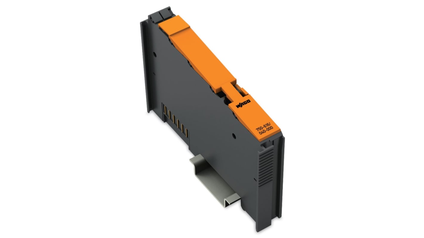 Modulo I/O Wago 750-616/040-000 per PLC, grigio scuro, alimentazione 5 V CC, resistente a vibrazioni e urti, conforme RoHS.