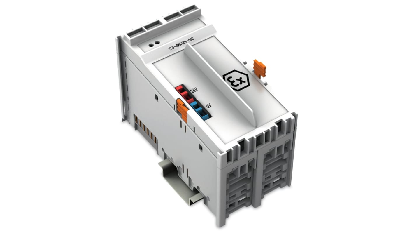 Alimentatore Wago 750-625/000-001, serie 750, per moduli Ex i, montaggio su guida DIN 35, 24 V c.c., 1,0 A.