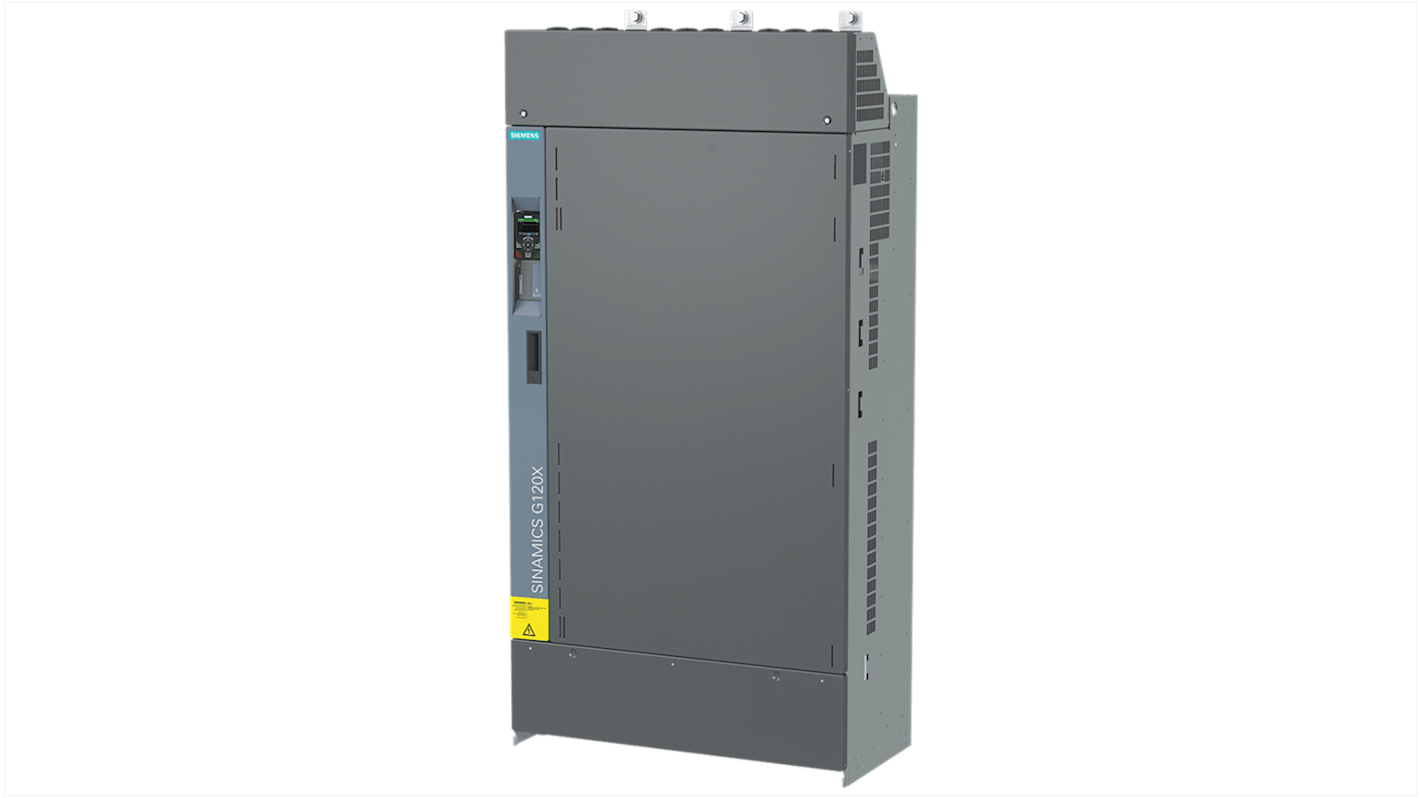 Inverter Siemens 6SL3220-3YE62-1CF0, 450 kW, 3 fasi, tensione 380-480 V, corrente 696 A, grado di protezione IP20.