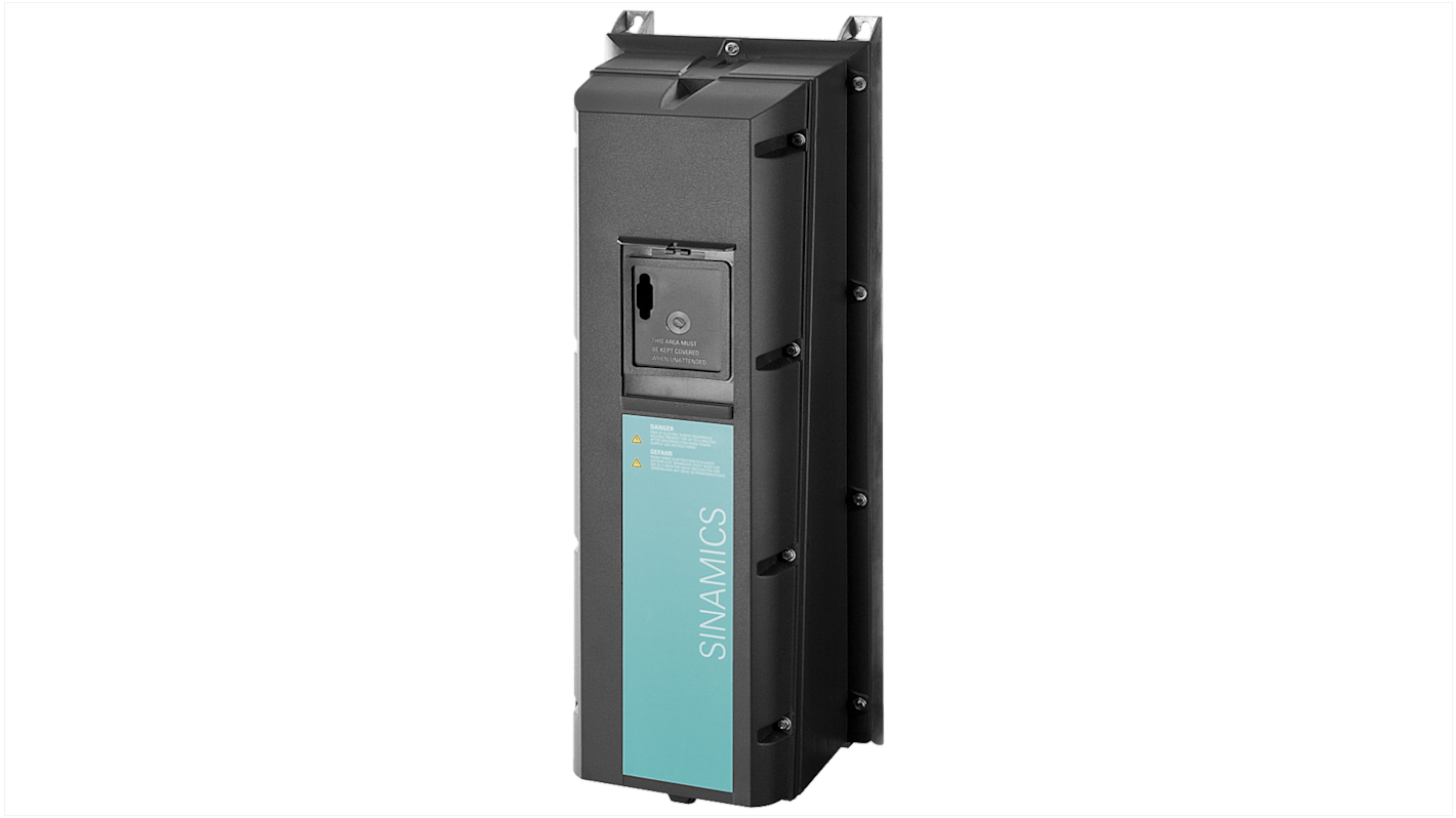 Inverter Siemens 6SL3223-0DE27-5BG1, 7,5 kW, 400 V, 3 fasi, grado di protezione IP55, progettato per recupero energetico.
