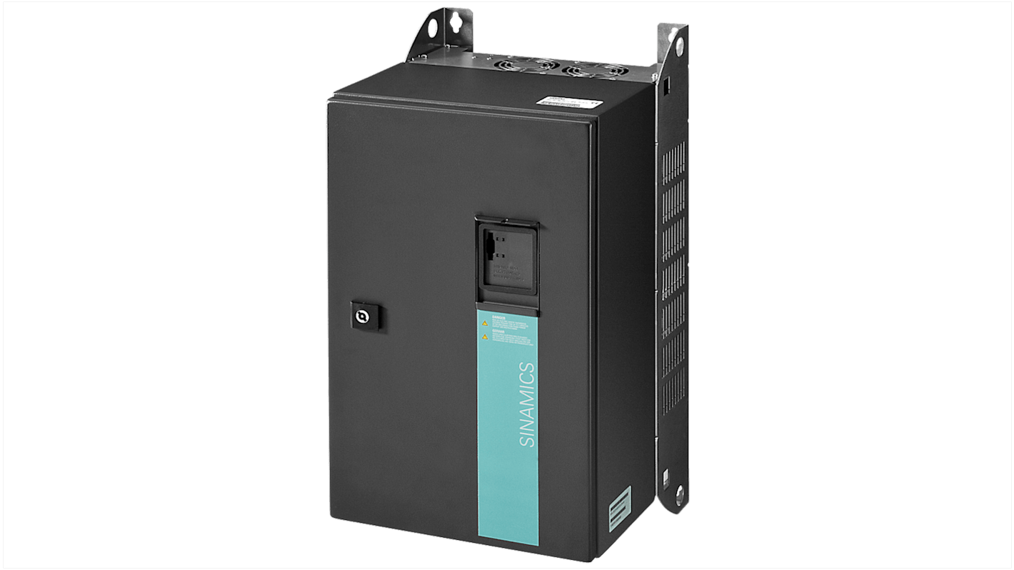 Inverter Siemens 6SL3223-0DE33-0AA0, 30 kW, 400 V, 3 fasi, grado di protezione IP55, progettato per recupero energetico.