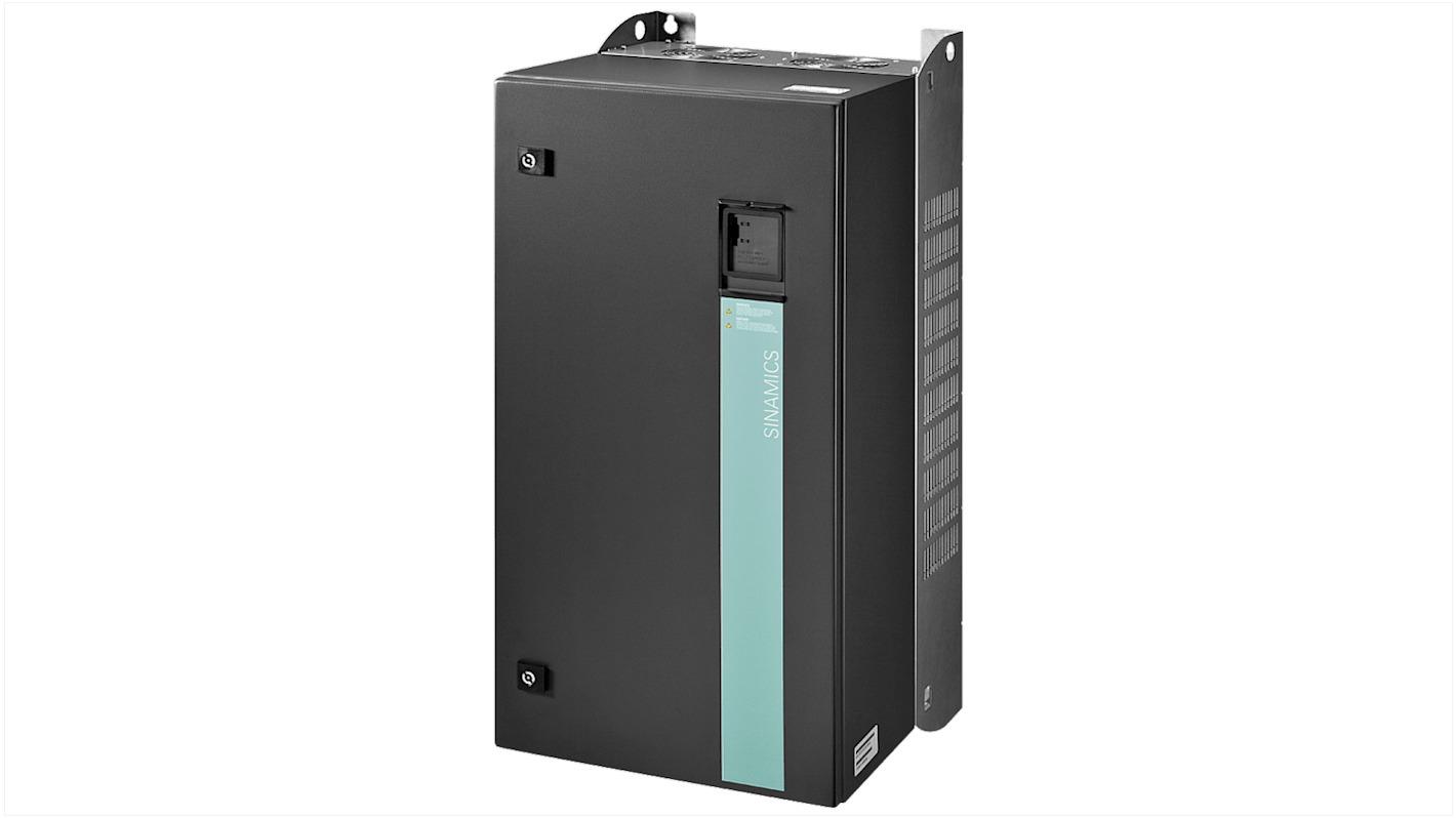 Inverter Siemens 6SL3223-0DE38-8BA0, 90 kW, 400 V, 3 fasi, grado di protezione IP55, progettato per recupero energetico.