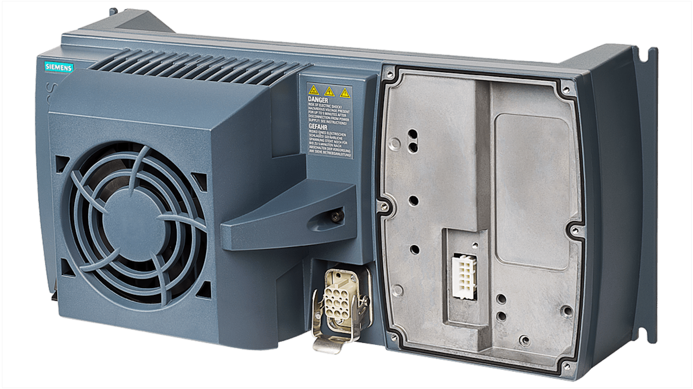 Inverter trifase Siemens 6SL3525-0PE25-5AA1, potenza 5,5 kW, grado di protezione IP65, per recupero energetico.