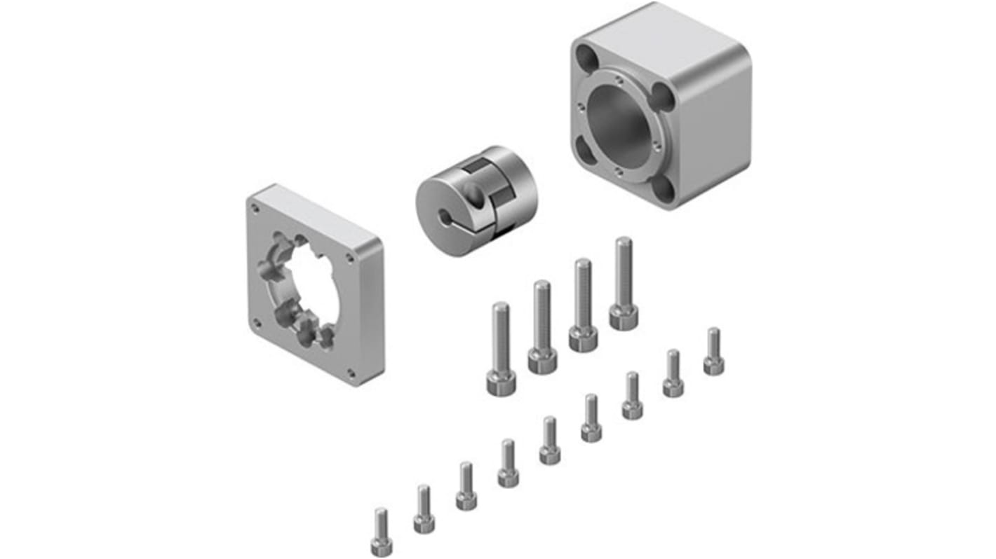 Kit di montaggio Festo EAMM-A-D40-55A per azionamenti elettromeccanici, ottimizza lo spazio con montaggio assiale. Conformità RoHS.