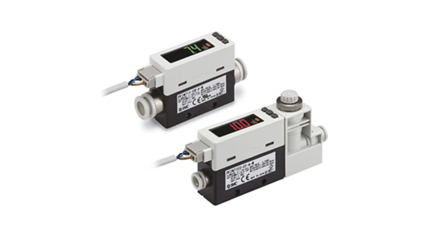 Interruttore di flusso digitale SMC PF2M711-C8-E, flusso 1-100 L/min, alimentazione 12-24 V CC, display a due colori.