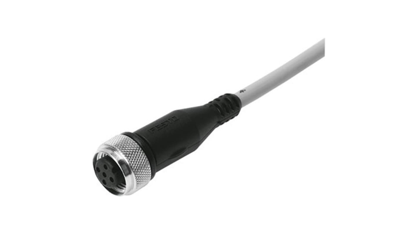 Cavo di connessione Festo SIM-M12-5GD-2,5-PU, conforme a EN 61076 2 101 e EN 61984, grado di protezione IP65/IP68, lunghezza 2,5 m.