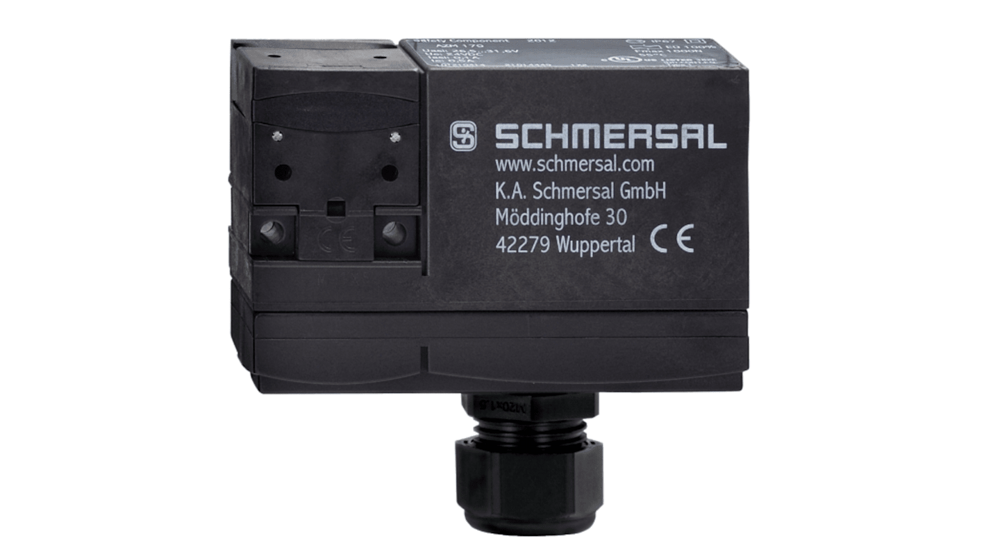 Interruttore di interblocco a solenoide Schmersal AZM 170-11ZKA 24VAC/DC, design compatto con attuatore incluso e doppio isolamento.