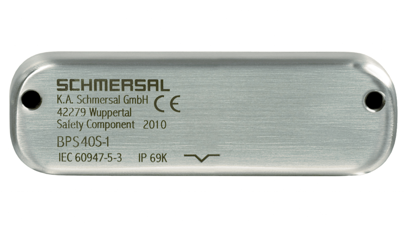 Attuatore Schmersal BPS40S-2 in acciaio inox, peso 135 g, progettato per applicazioni di sicurezza industriale.