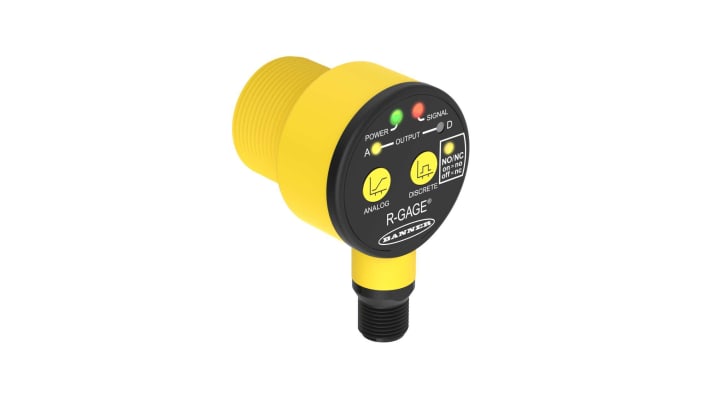 Sensore di livello radar Banner T30R-1515-LKUQ, robusto, con portata elevata, grado di protezione IP67/IP69K, filettatura M30 x 1.5.