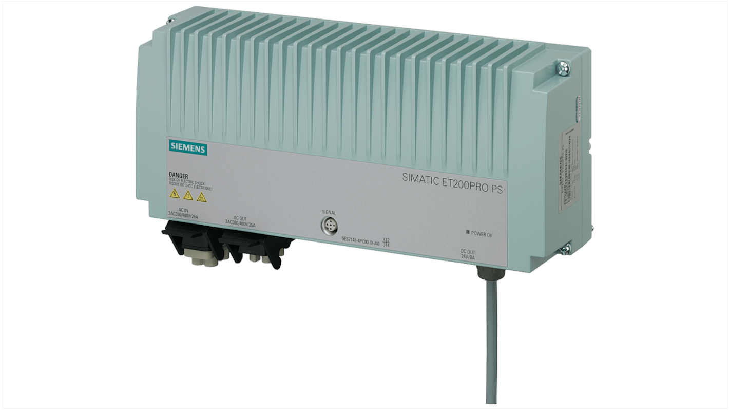 Alimentatore Siemens 6ES7148-4PC00-0HA0, 24 V CC, 8 A, protezione IP67, per PLC serie 6ES7148, tensione 3 AC 400-480 V.