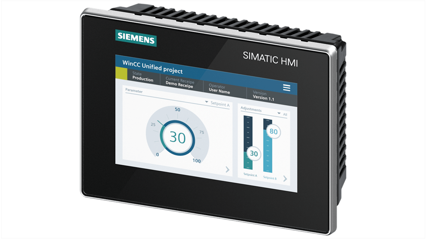 Pannello HMI Siemens 6AG1128-3GB06-4AX1, 7 pollici, montaggio verticale, risoluzione 800 x 480 pixel, display TFT.