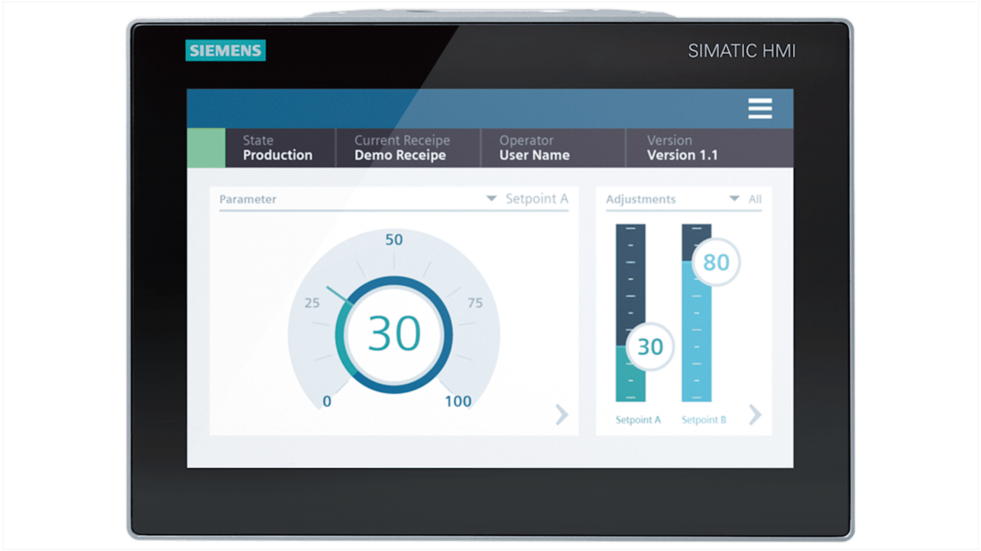 Pannello HMI Siemens 6AV2128-3MB27-0BX0, MTP1200, display TFT 12,1", risoluzione 1280x800, interfaccia PROFINET.
