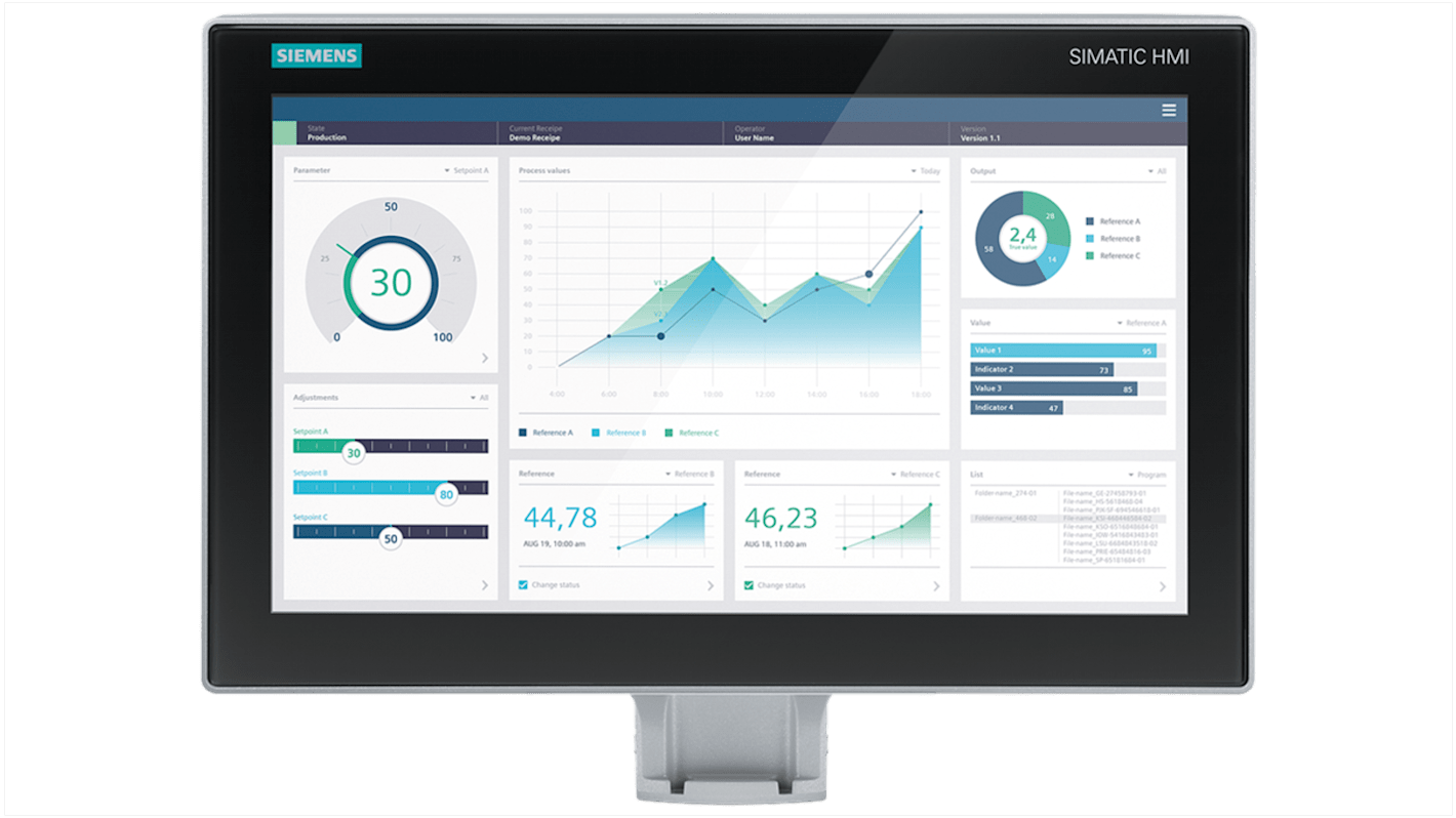 Pannello HMI Siemens 6AV2128-3QB27-1BX0, 15,6 pollici, risoluzione 1366 x 768, interfaccia PROFINET, configurabile con WinCC.