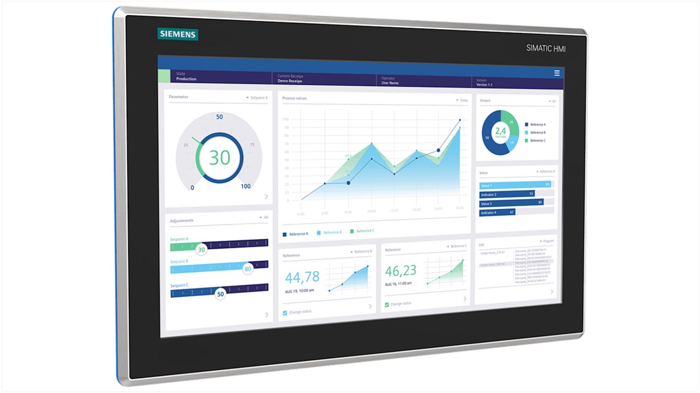 Pannello HMI Siemens 6AV2128-3UB40-0AX0 MTP1900, 18,5" touch, risoluzione 1920x1080, design in acciaio inox, IP69.