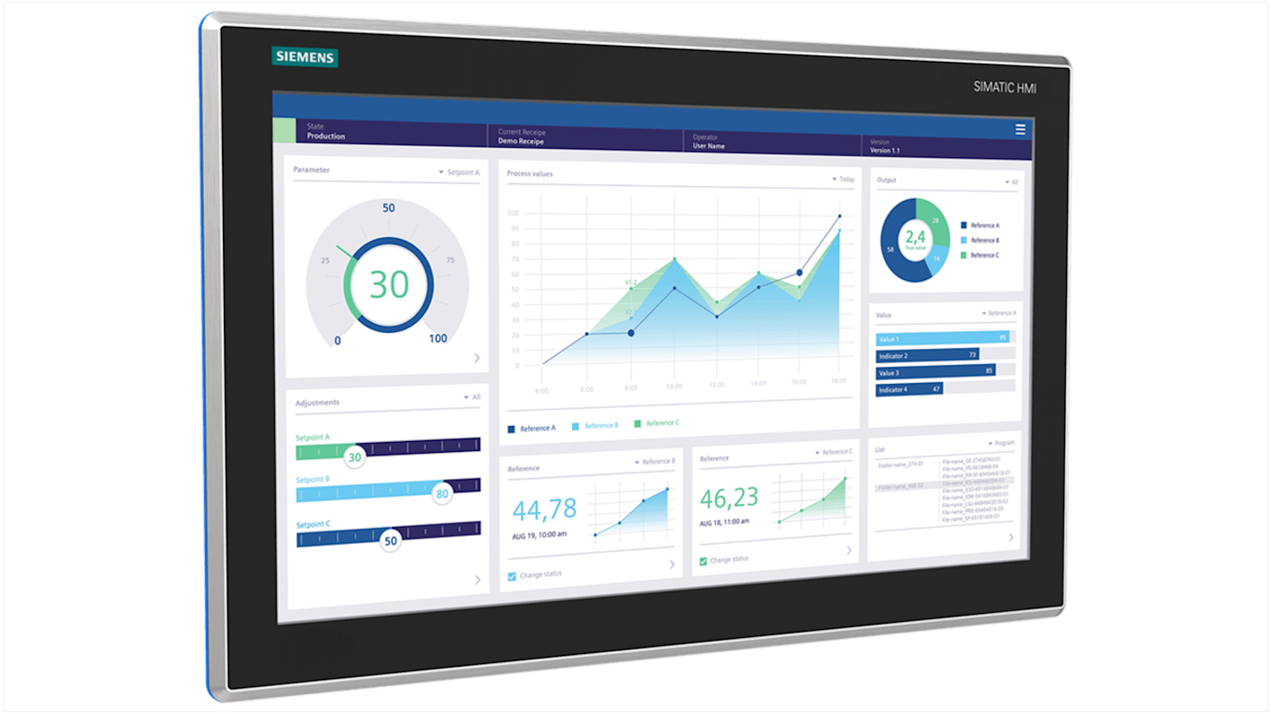 Pannello HMI Siemens 6AV2128-3XB40-0AX0, 21,5" TFT widescreen, touch, design igienico in acciaio inox, IP69.