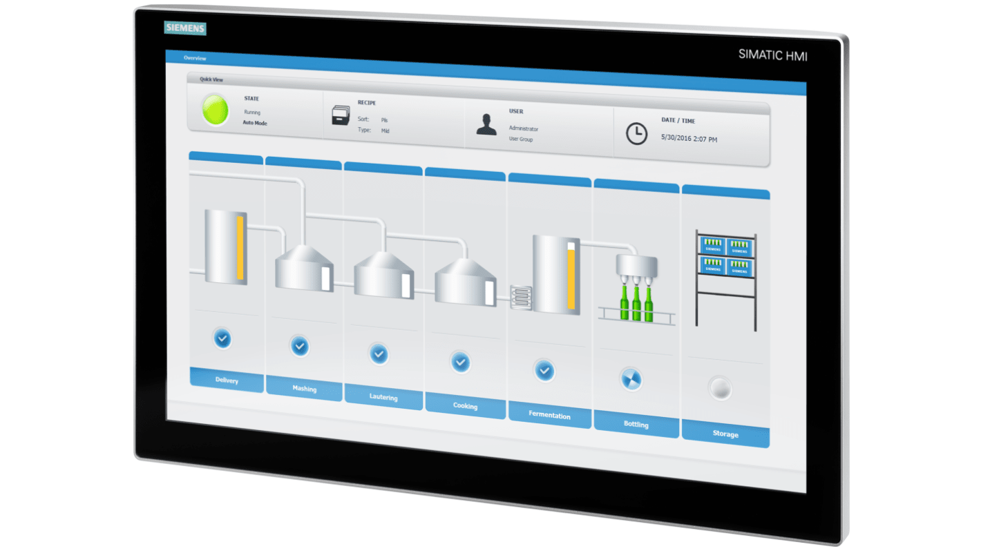 Pannello HMI Siemens 6AV7863-1MA14-2AA0, display multi-touch 12,1", risoluzione 1280x800, alimentazione 24 V DC.
