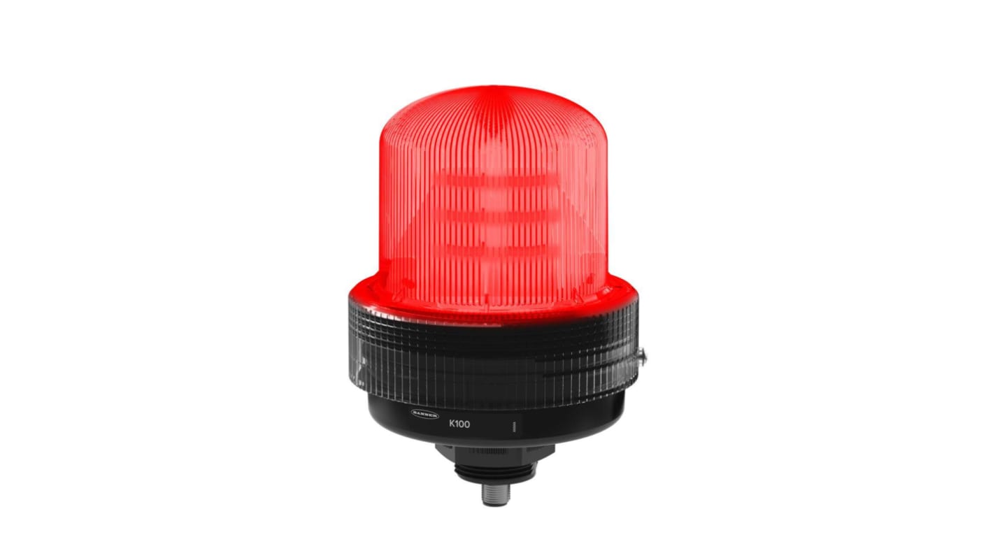 Segnalatore lampeggiante fisso LED rosso Banner K100B-BLRQ, alimentazione 12-48 V DC, montaggio su base, grado di protezione IP66.