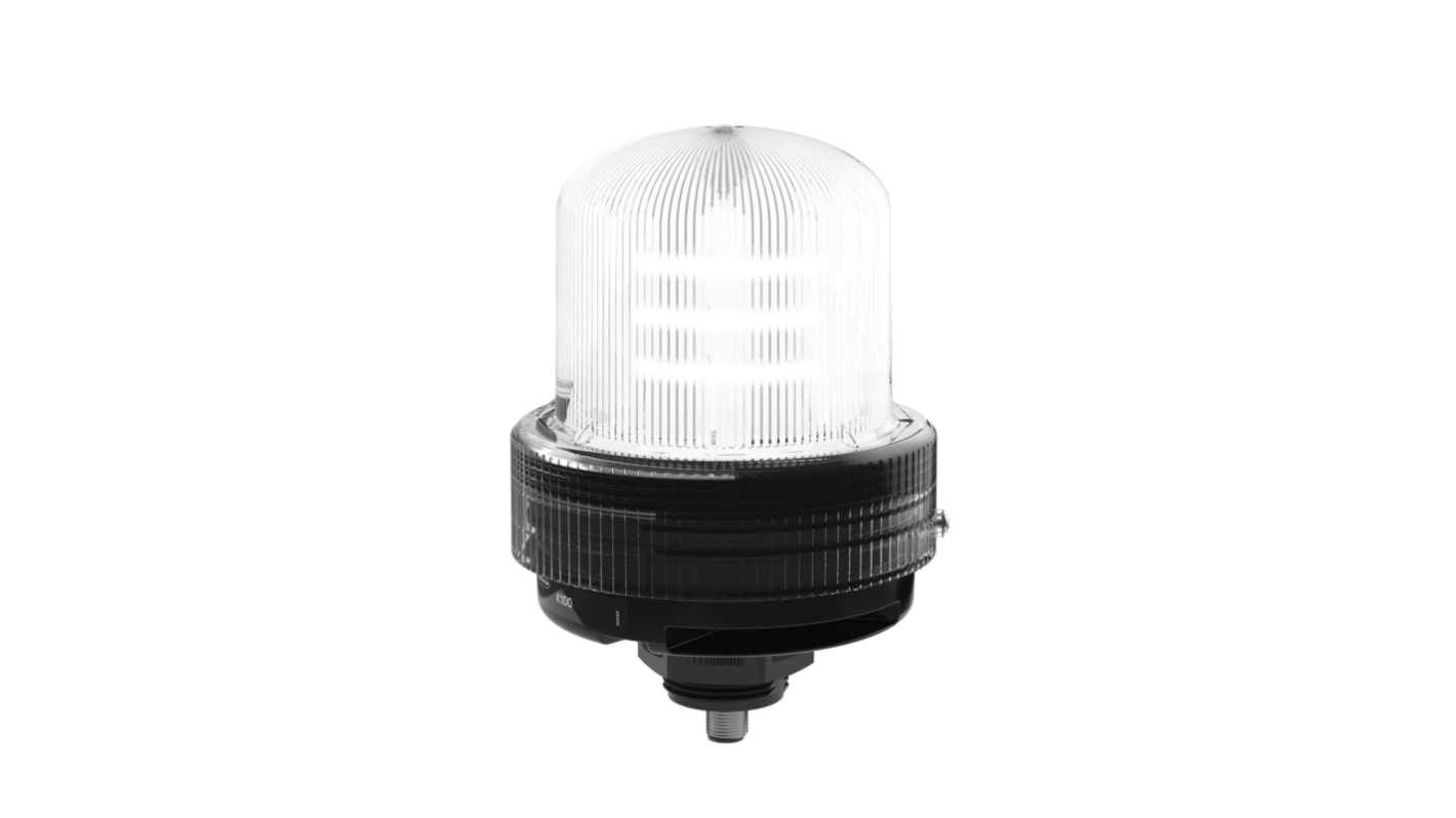 Banner K100B-BLWQ, segnalatore LED bianco fisso, alimentazione 12-48 V DC, montaggio su base filettata 36 mm, grado di protezione IP66.