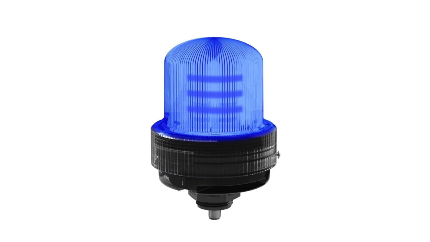 Segnalatore lampeggiante fisso LED blu Banner K100B-BLZBQ, alimentazione 100-240V, montaggio su base, grado di protezione IP66.